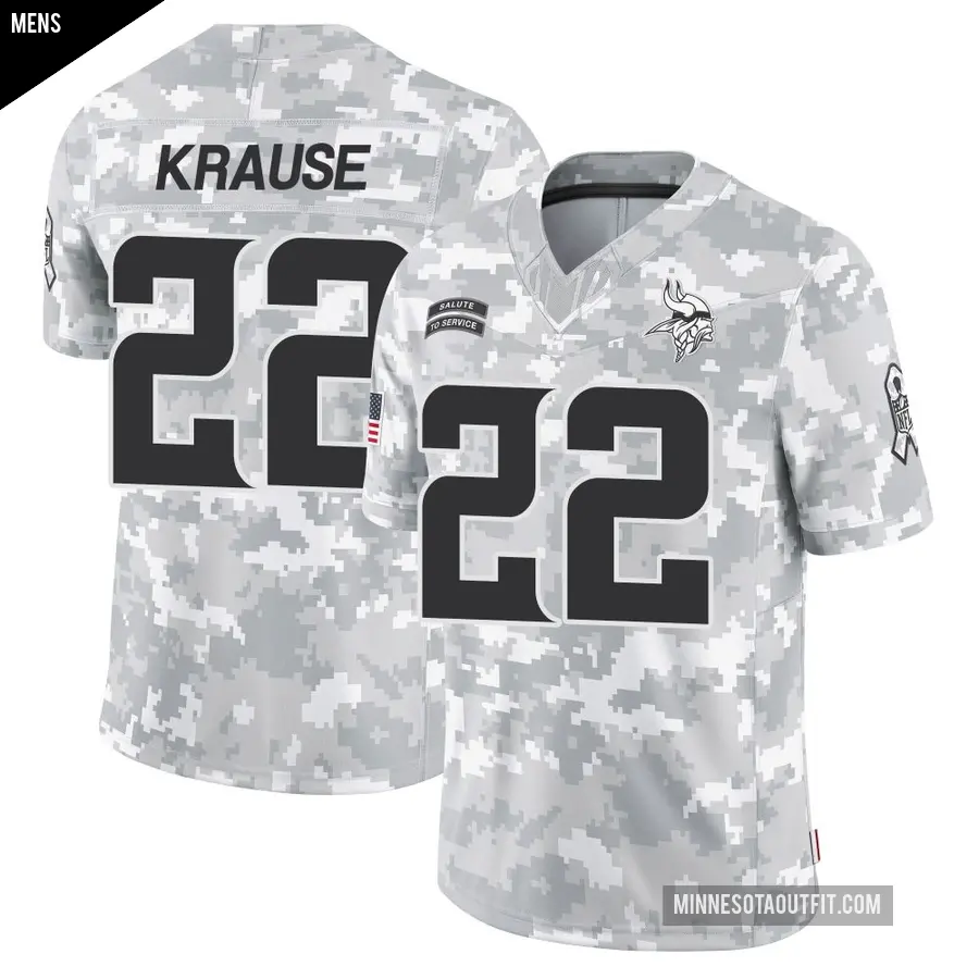 Men's Minnesota Vikings ＃22 Paul Krause Arctic Camo Limited 2024 Salute to Service Jersey