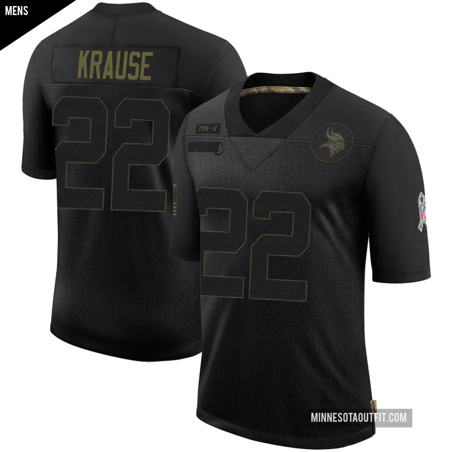Men's Minnesota Vikings ＃22 Paul Krause Black Limited 2020 Salute To Service Jersey