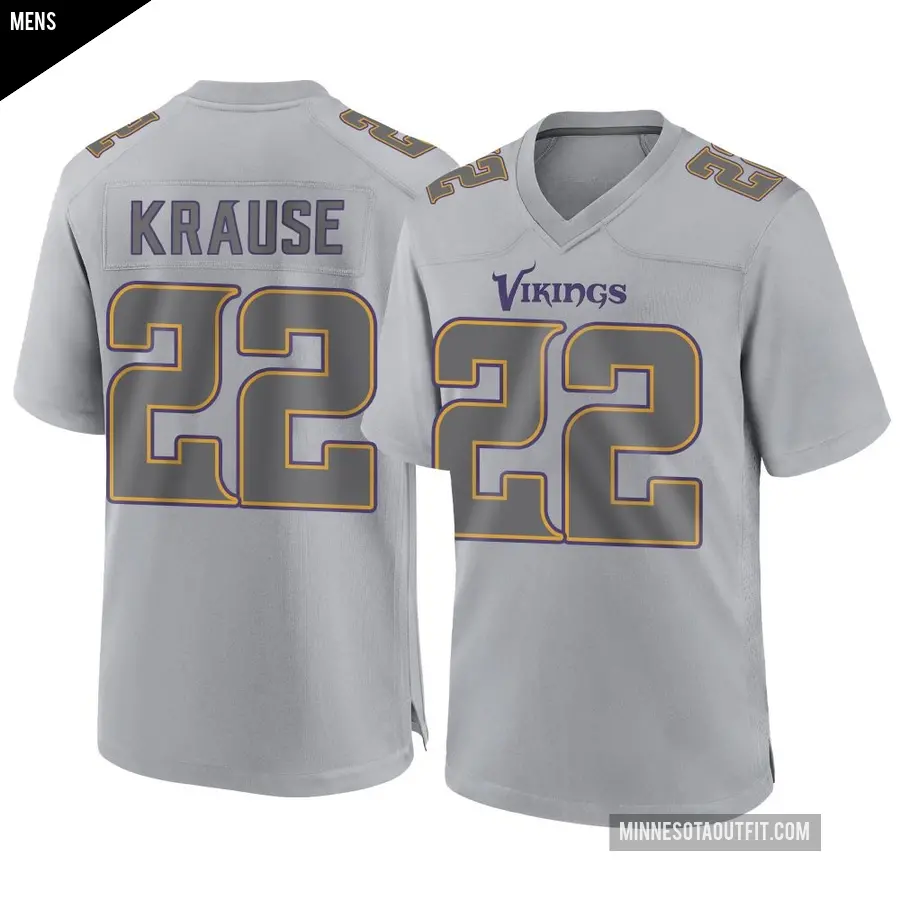 Men's Minnesota Vikings ＃22 Paul Krause Gray Game Atmosphere Fashion Jersey
