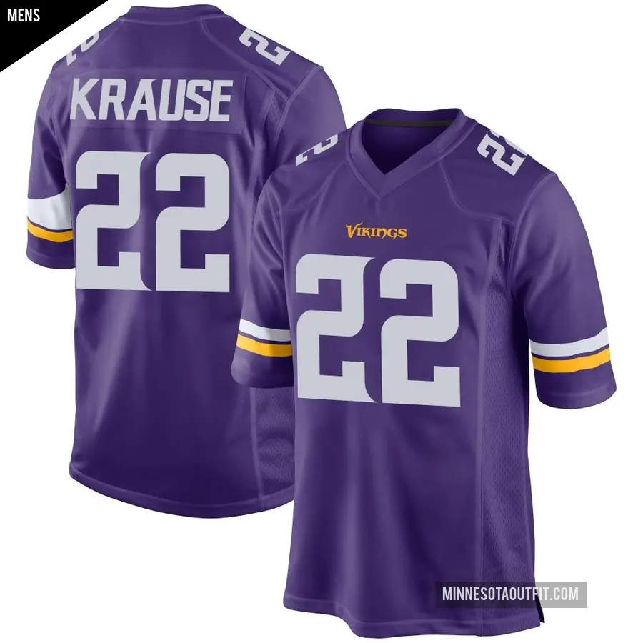 Men's Minnesota Vikings ＃22 Paul Krause Purple Game Team Color Jersey