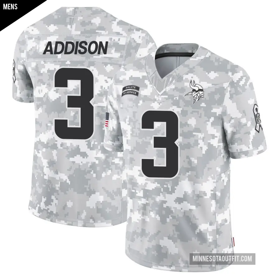 Men's Minnesota Vikings ＃3 Jordan Addison Arctic Camo Limited 2024 Salute to Service Jersey