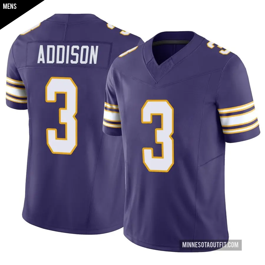 Men's Minnesota Vikings ＃3 Jordan Addison Purple Limited Classic Vapor F.U.S.E. Jersey