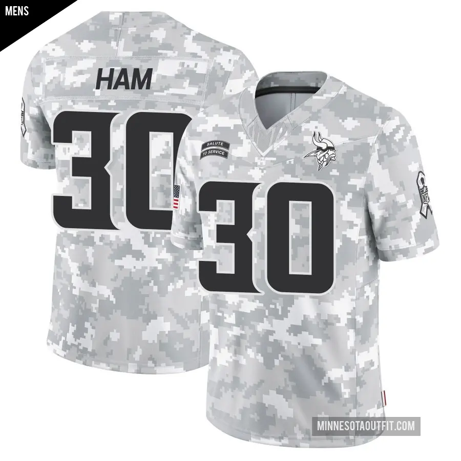 Men's Minnesota Vikings ＃30 C.J. Ham Arctic Camo Limited 2024 Salute to Service Jersey