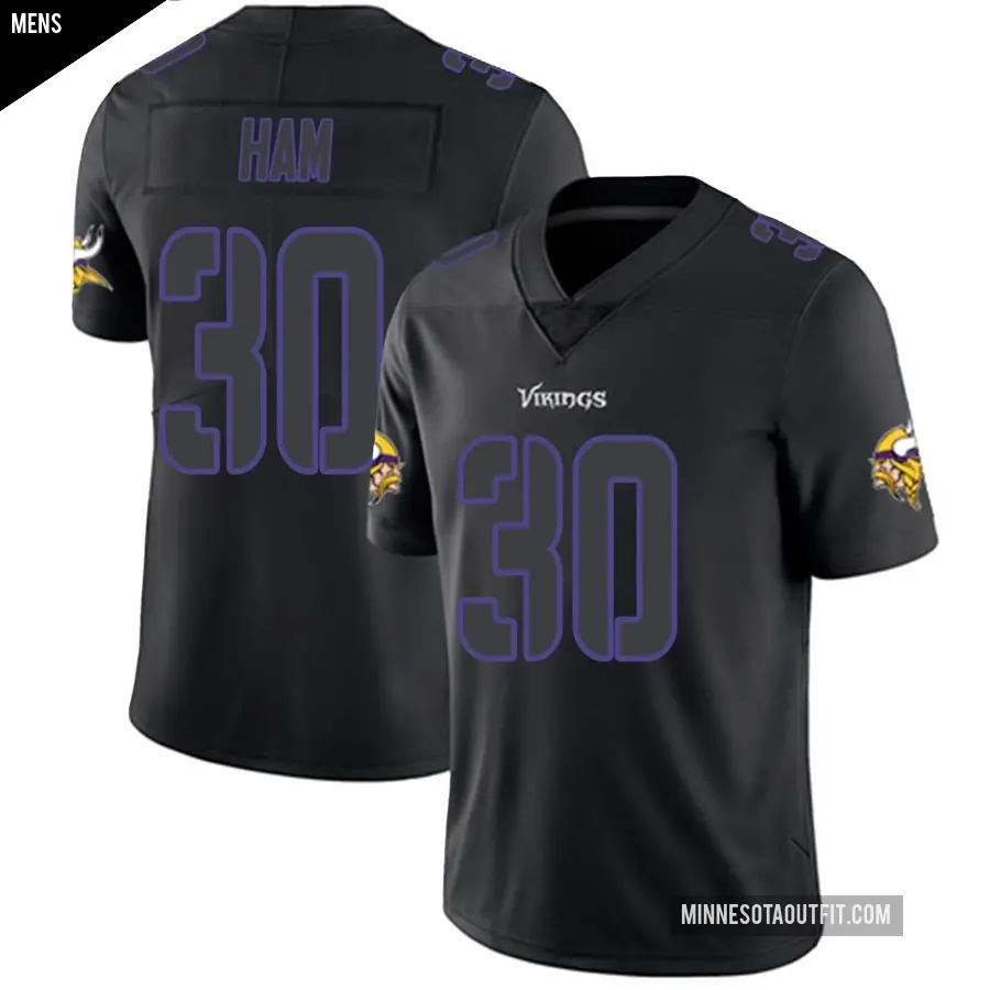 Men's Minnesota Vikings ＃30 C.J. Ham Black Impact Limited Jersey