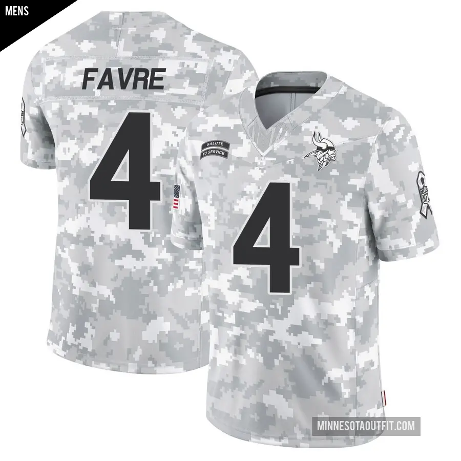 Men's Minnesota Vikings ＃4 Brett Favre Arctic Camo Limited 2024 Salute to Service Jersey