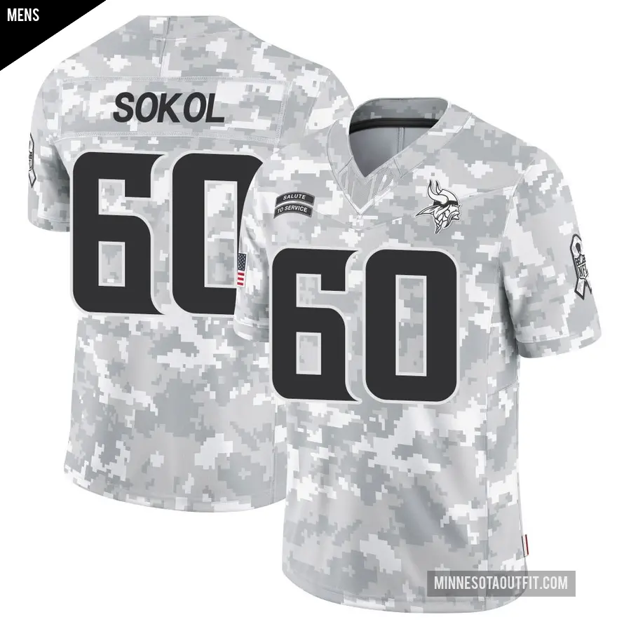 Men's Minnesota Vikings ＃60 Josh Sokol Arctic Camo Limited 2024 Salute to Service Jersey