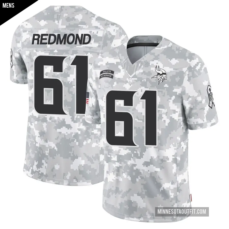 Men's Minnesota Vikings ＃61 Jalen Redmond Arctic Camo Limited 2024 Salute to Service Jersey
