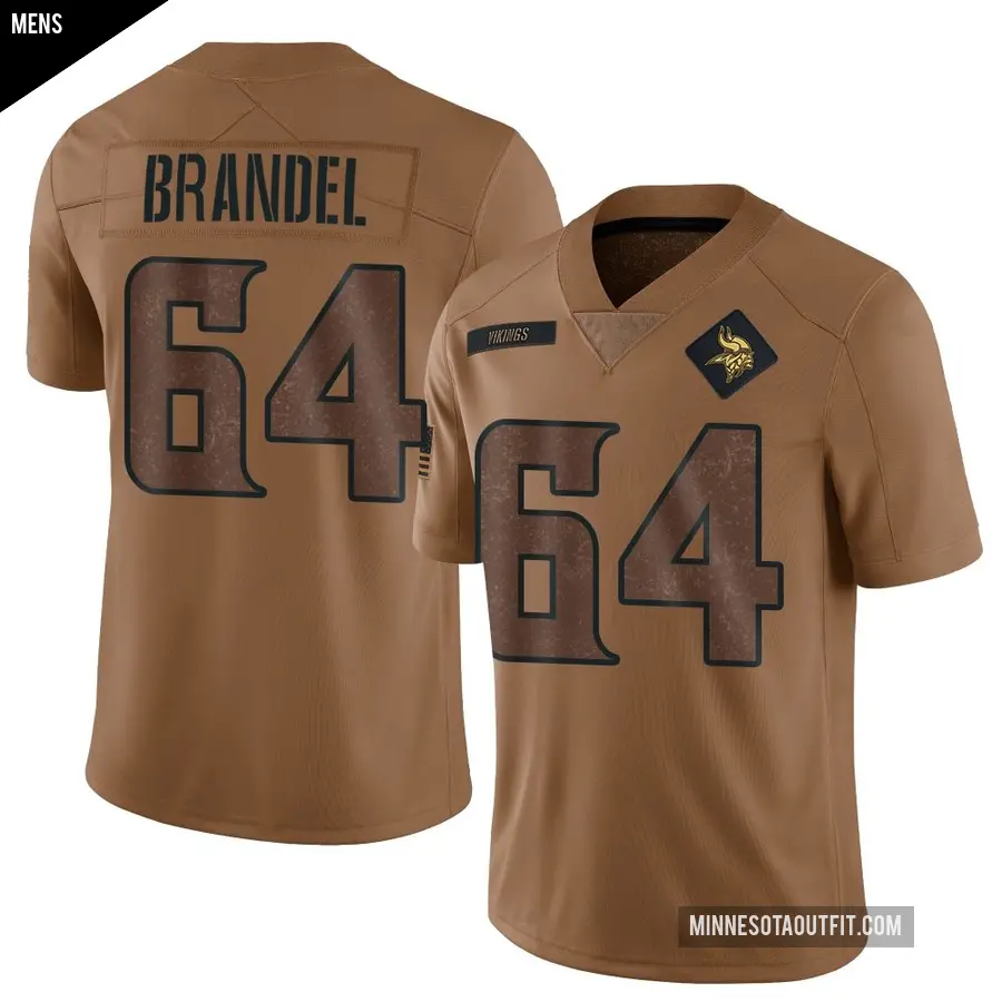 Men's Minnesota Vikings ＃64 Blake Brandel Brown Limited 2023 Salute To Service Jersey