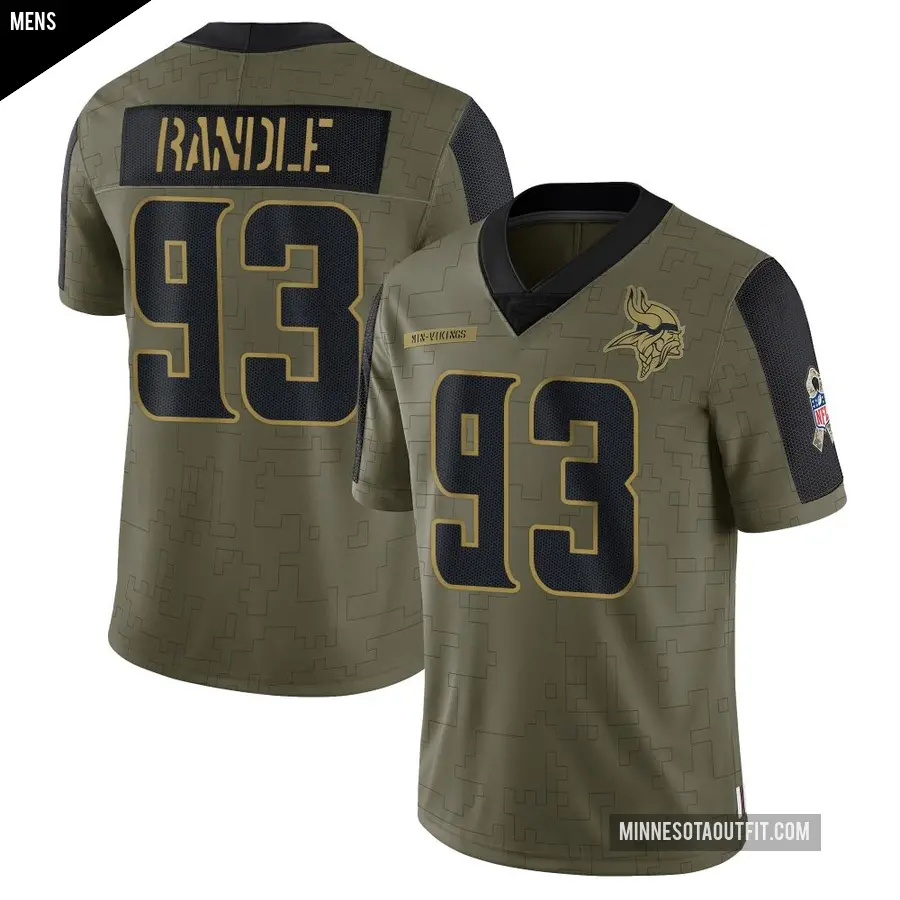 Men's Minnesota Vikings ＃93 John Randle Olive Limited 2021 Salute To Service Jersey