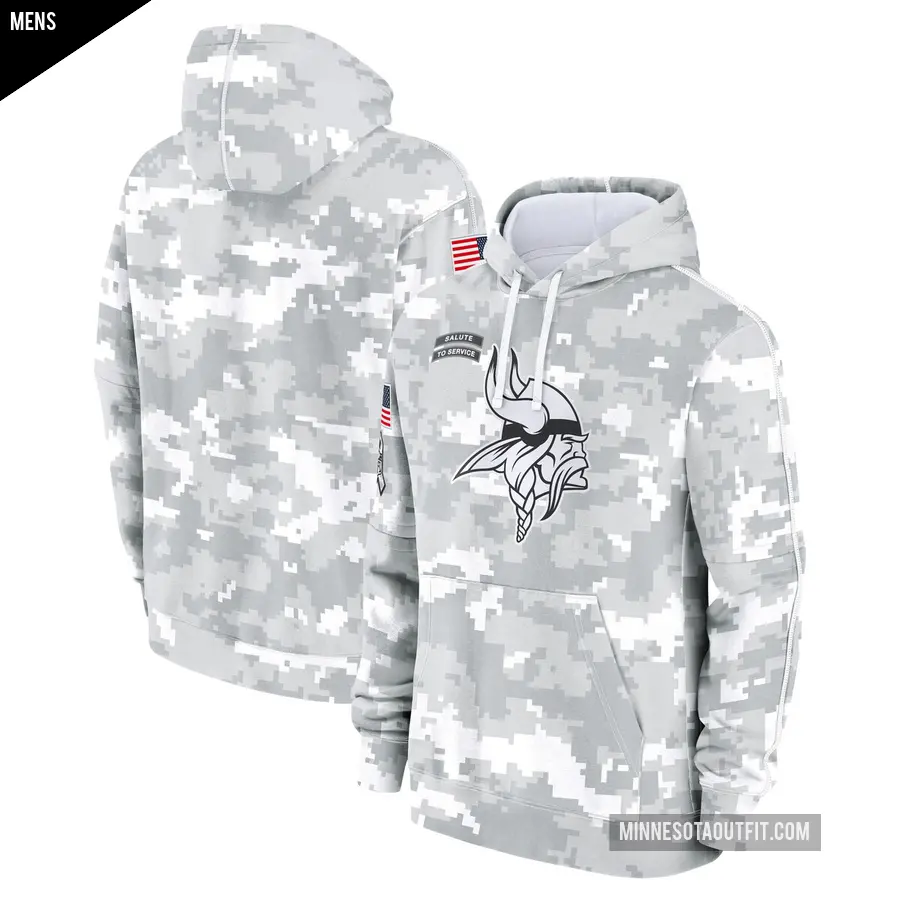 Men's Minnesota Vikings Arctic Camo 2024 Salute to Service Club Fleece Pullover Hoodie