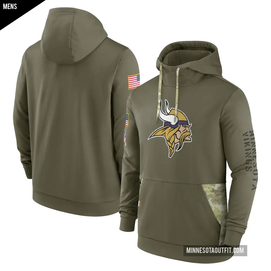 Men's Minnesota Vikings Olive 2022 Salute to Service Therma Performance Pullover Hoodie