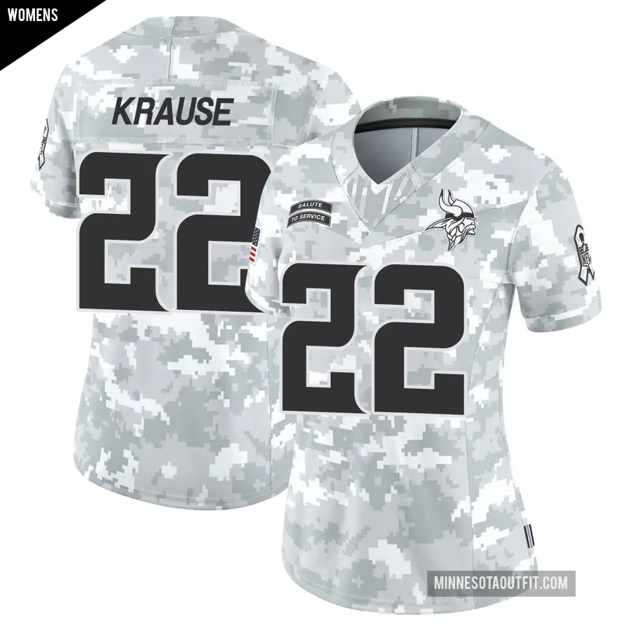 Women's Minnesota Vikings ＃22 Paul Krause Arctic Camo Limited 2024 Salute to Service Jersey