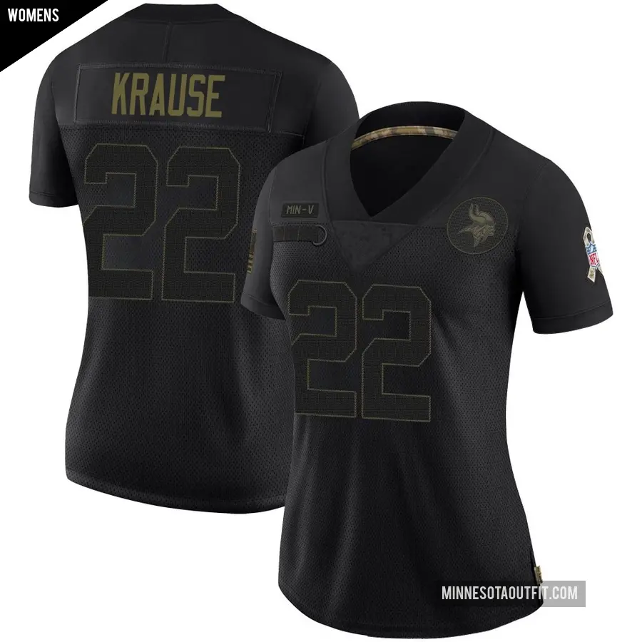 Women's Minnesota Vikings ＃22 Paul Krause Black Limited 2020 Salute To Service Jersey