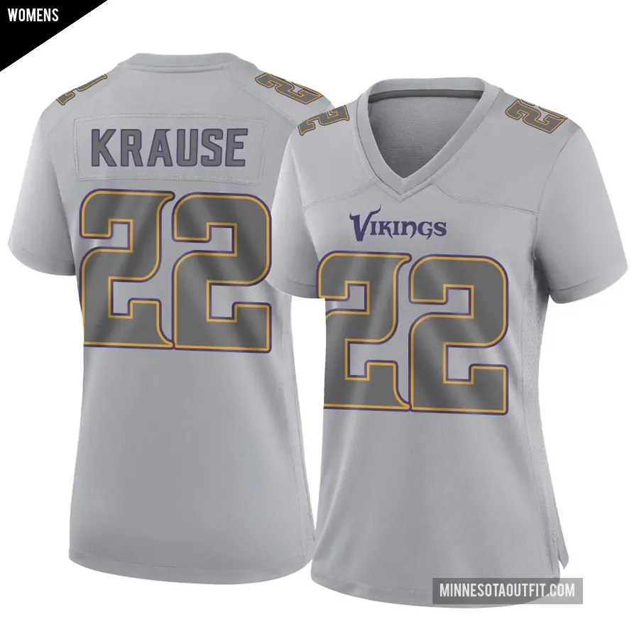 Women's Minnesota Vikings ＃22 Paul Krause Gray Game Atmosphere Fashion Jersey