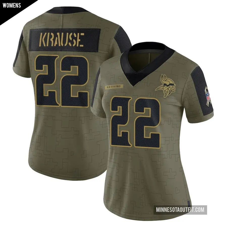 Women's Minnesota Vikings ＃22 Paul Krause Olive Limited 2021 Salute To Service Jersey