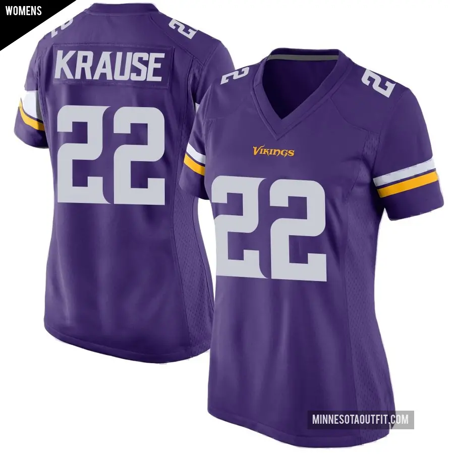 Women's Minnesota Vikings ＃22 Paul Krause Purple Game Team Color Jersey