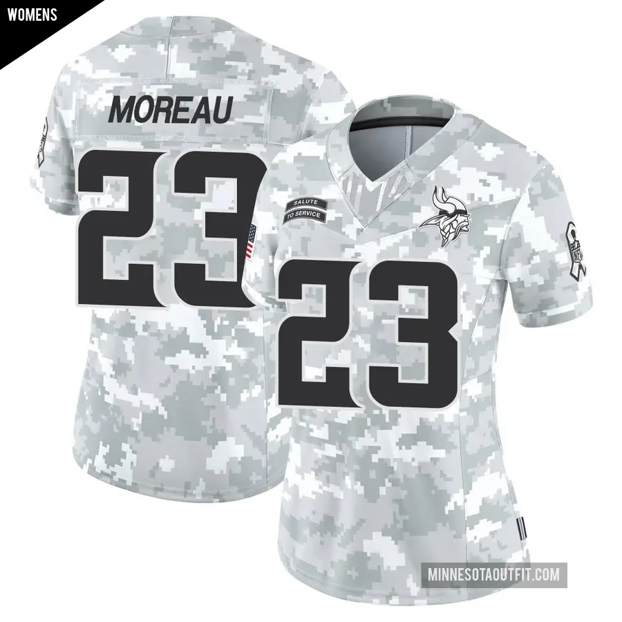 Women's Minnesota Vikings ＃23 Fabian Moreau Arctic Camo Limited 2024 Salute to Service Jersey