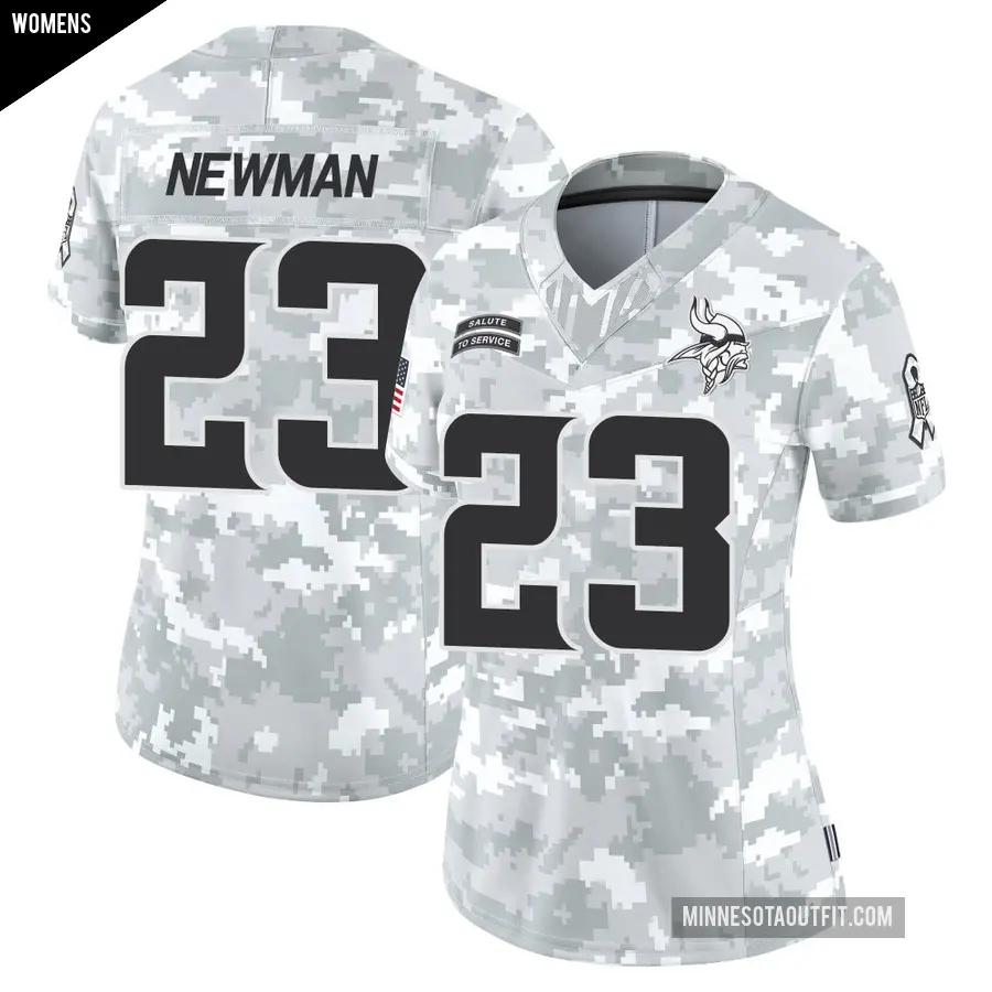 Women's Minnesota Vikings ＃23 Terence Newman Arctic Camo Limited 2024 Salute to Service Jersey