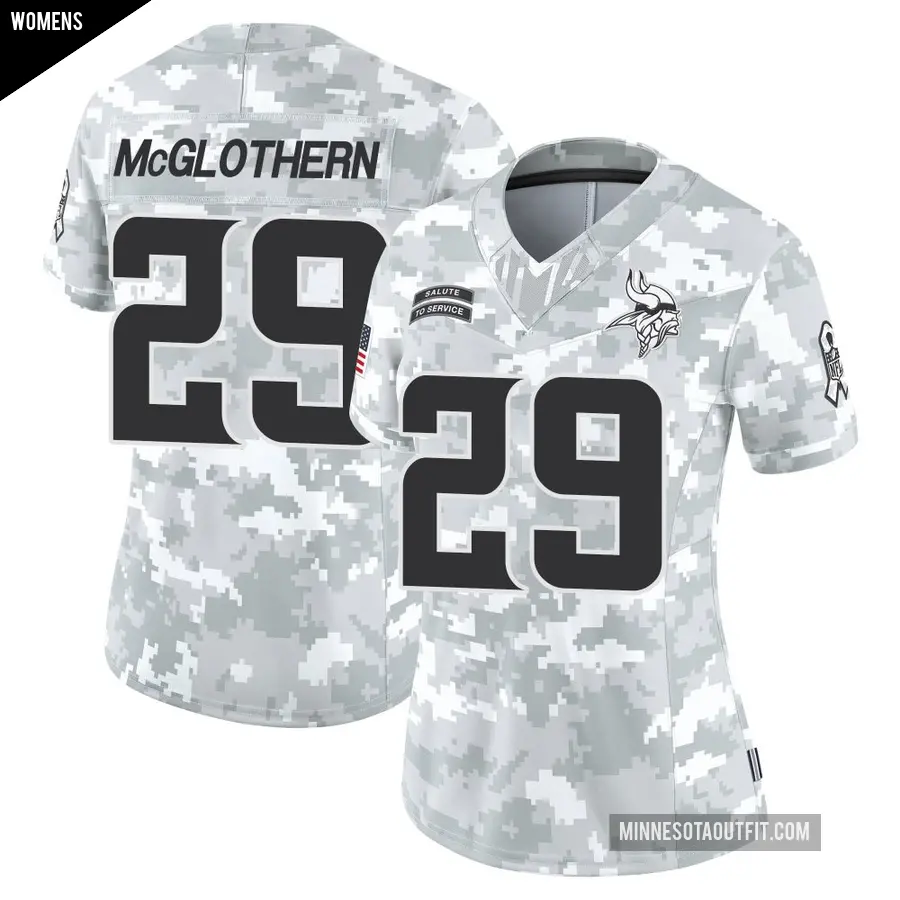 Women's Minnesota Vikings ＃29 Dwight McGlothern Arctic Camo Limited 2024 Salute to Service Jersey