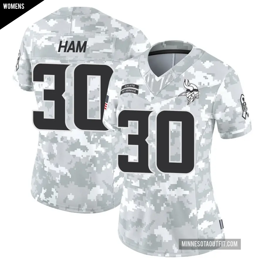 Women's Minnesota Vikings ＃30 C.J. Ham Arctic Camo Limited 2024 Salute to Service Jersey