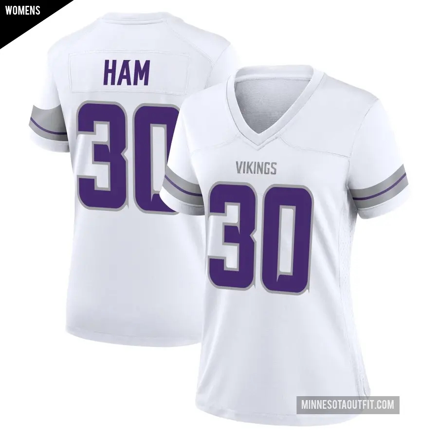 Women's Minnesota Vikings ＃30 C.J. Ham White Game Alternate Jersey