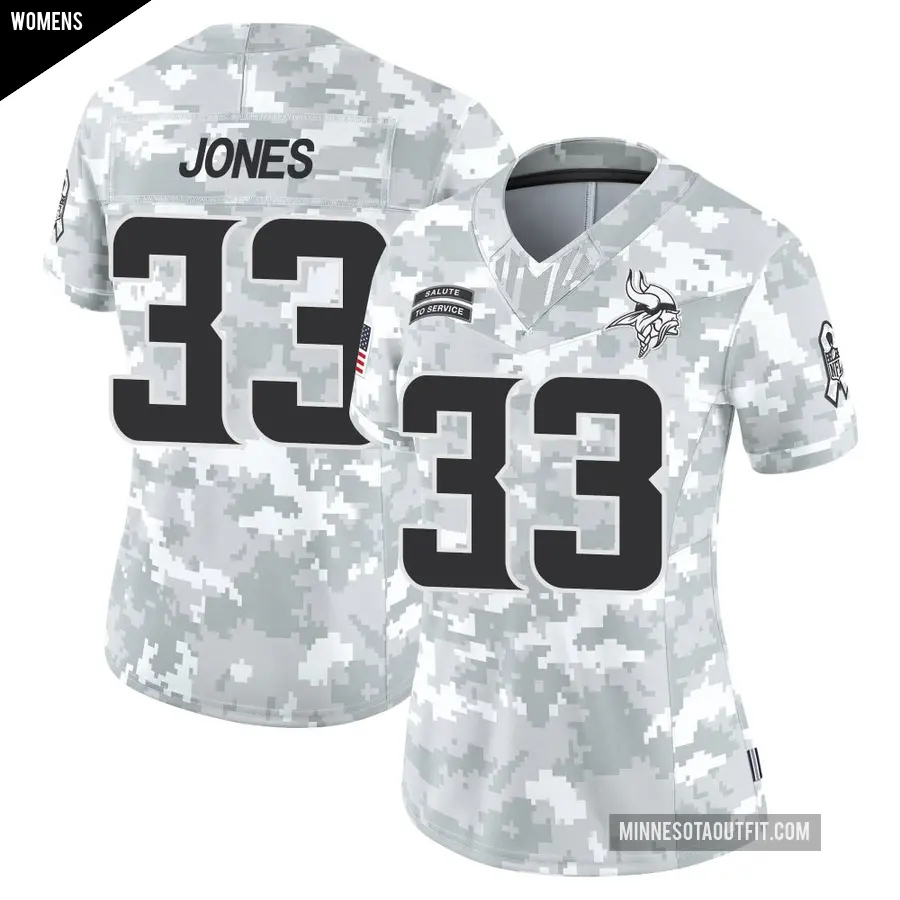 Women's Minnesota Vikings ＃33 Aaron Jones Arctic Camo Limited 2024 Salute to Service Jersey