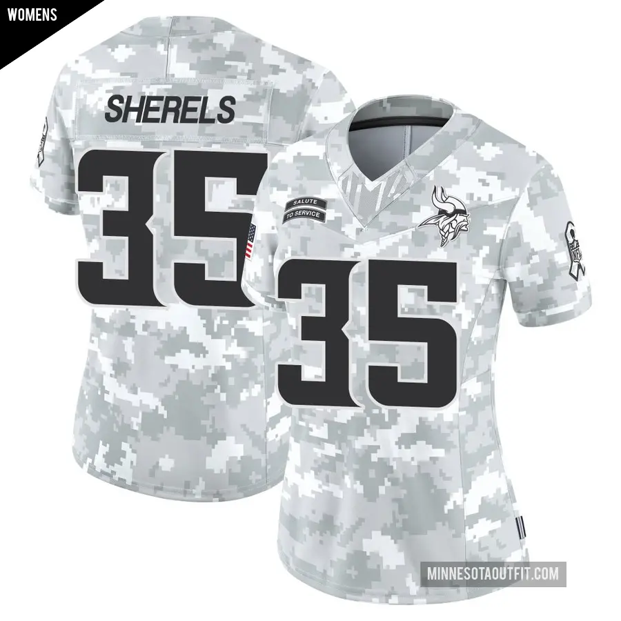 Women's Minnesota Vikings ＃35 Marcus Sherels Arctic Camo Limited 2024 Salute to Service Jersey