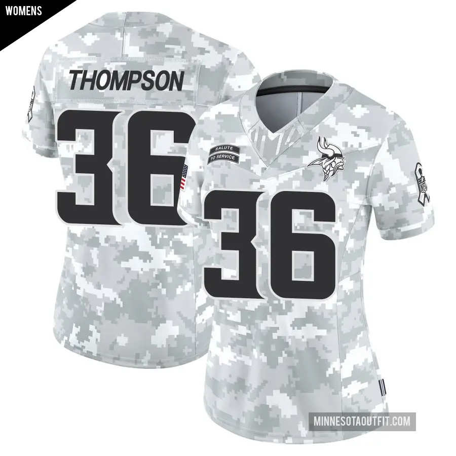 Women's Minnesota Vikings ＃36 NaJee Thompson Arctic Camo Limited 2024 Salute to Service Jersey