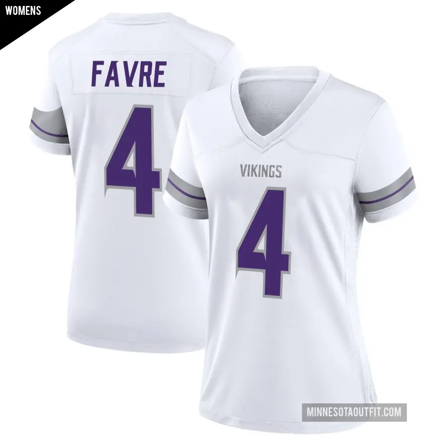 Women's Minnesota Vikings ＃4 Brett Favre White Game Alternate Jersey