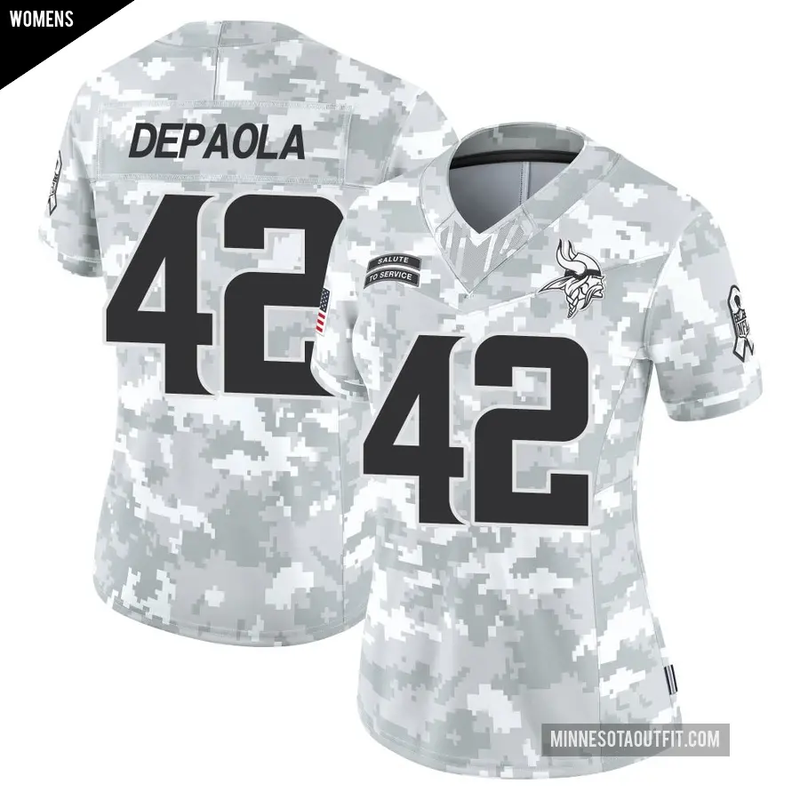Women's Minnesota Vikings ＃42 Andrew DePaola Arctic Camo Limited 2024 Salute to Service Jersey