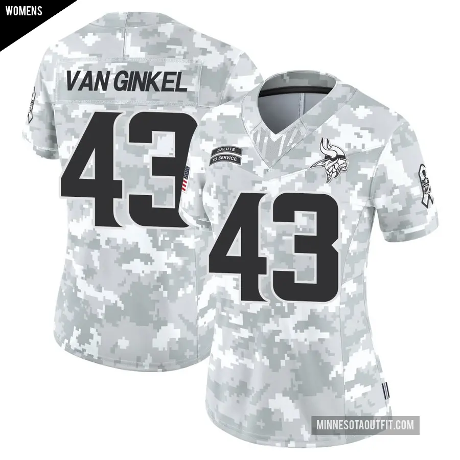 Women's Minnesota Vikings ＃43 Andrew Van Ginkel Arctic Camo Limited 2024 Salute to Service Jersey
