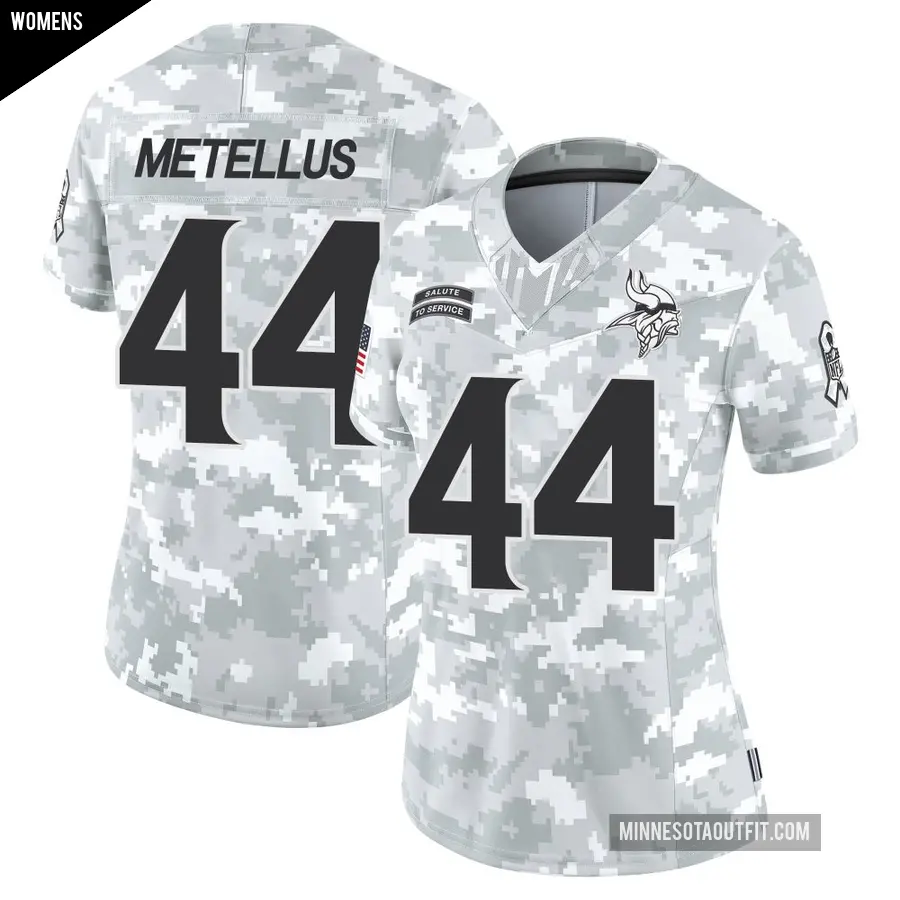 Women's Minnesota Vikings ＃44 Josh Metellus Arctic Camo Limited 2024 Salute to Service Jersey