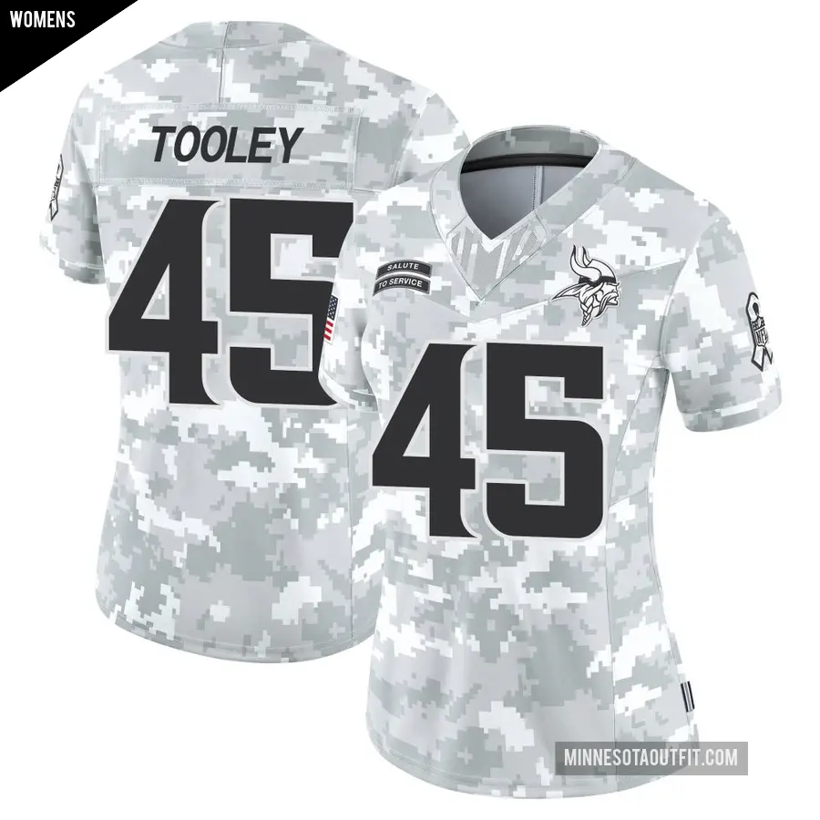 Women's Minnesota Vikings ＃45 Max Tooley Arctic Camo Limited 2024 Salute to Service Jersey