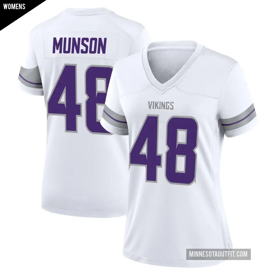 Women's Minnesota Vikings ＃48 Calvin Munson White Game Alternate Jersey