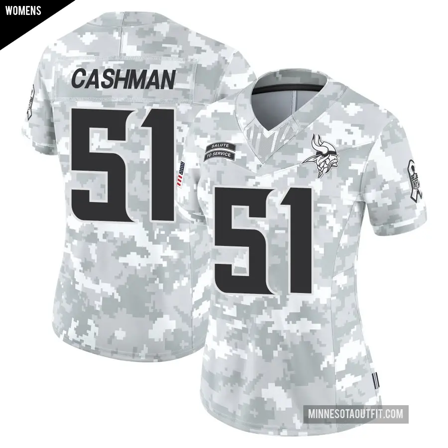 Women's Minnesota Vikings ＃51 Blake Cashman Arctic Camo Limited 2024 Salute to Service Jersey