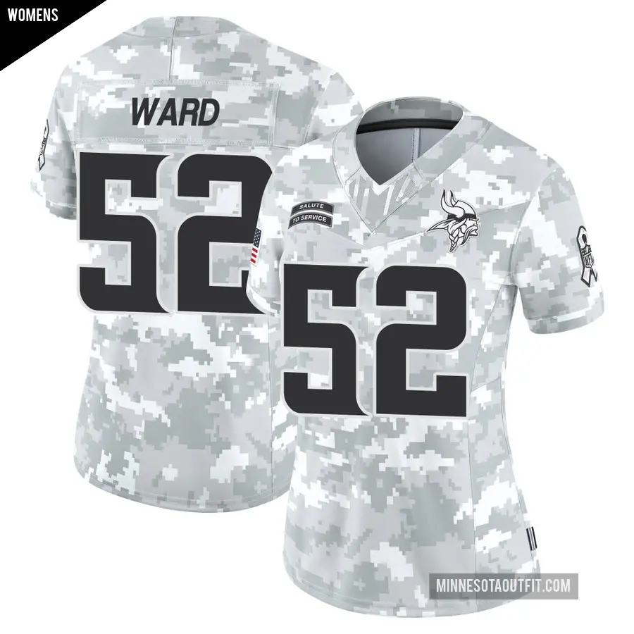 Women's Minnesota Vikings ＃52 Jihad Ward Arctic Camo Limited 2024 Salute to Service Jersey