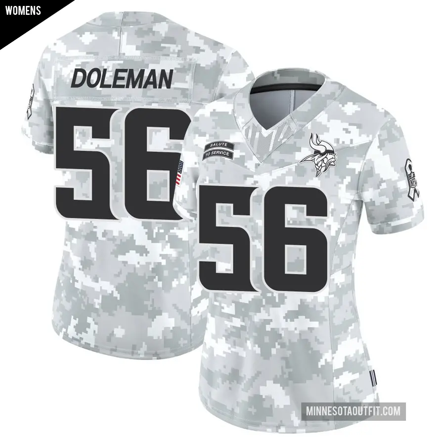Women's Minnesota Vikings ＃56 Chris Doleman Arctic Camo Limited 2024 Salute to Service Jersey