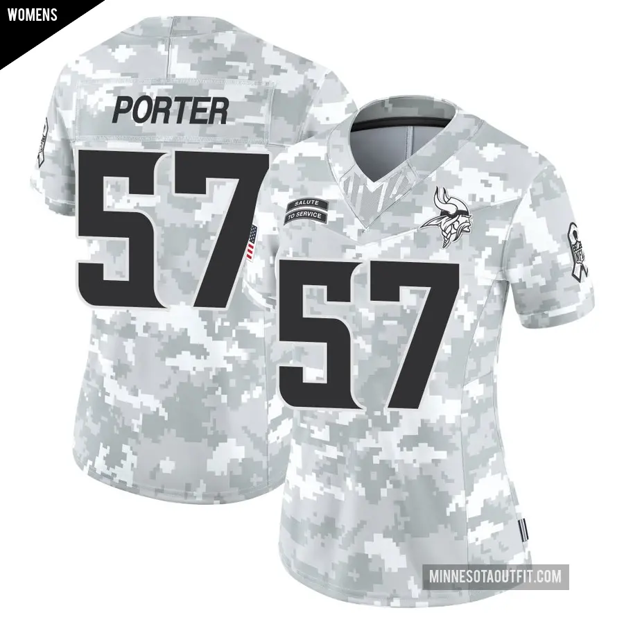 Women's Minnesota Vikings ＃57 Owen Porter Arctic Camo Limited 2024 Salute to Service Jersey