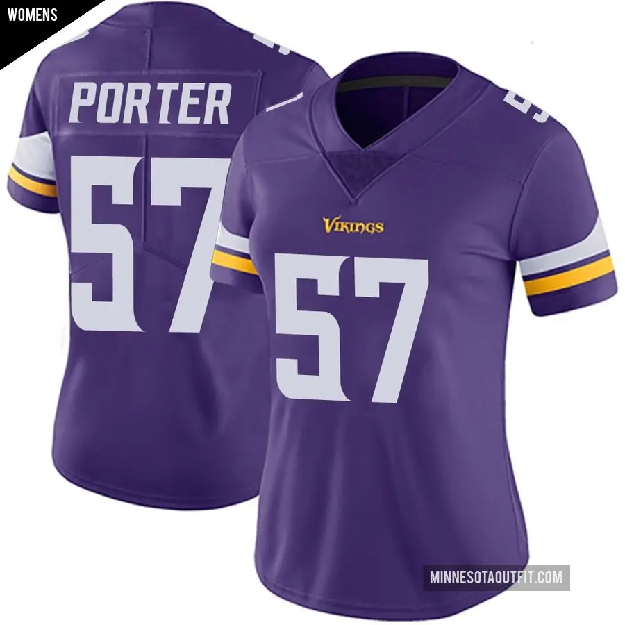 Women's Minnesota Vikings ＃57 Owen Porter Purple Limited Team Color Vapor Untouchable Jersey