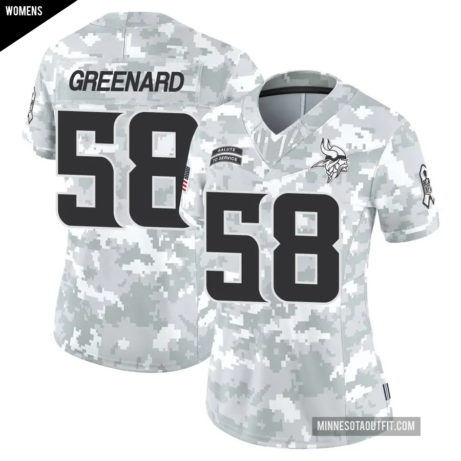 Women's Minnesota Vikings ＃58 Jonathan Greenard Arctic Camo Limited 2024 Salute to Service Jersey