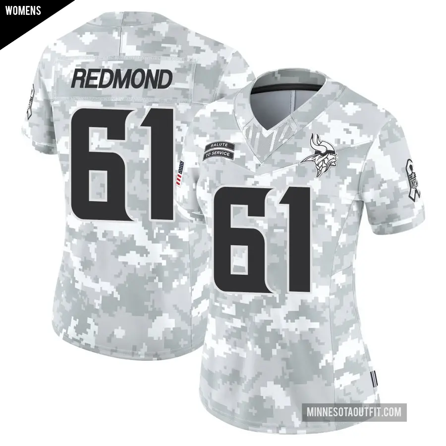 Women's Minnesota Vikings ＃61 Jalen Redmond Arctic Camo Limited 2024 Salute to Service Jersey
