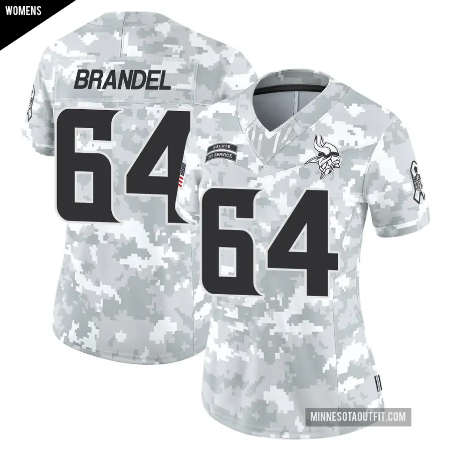 Women's Minnesota Vikings ＃64 Blake Brandel Arctic Camo Limited 2024 Salute to Service Jersey
