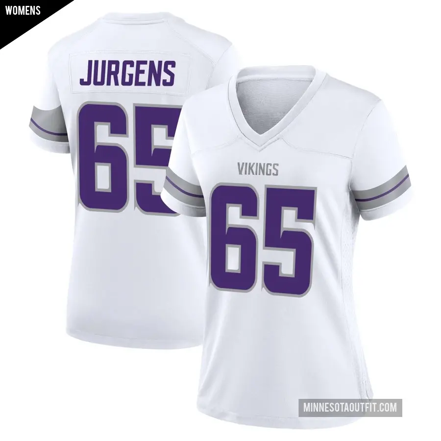Women's Minnesota Vikings ＃65 Michael Jurgens White Game Alternate Jersey