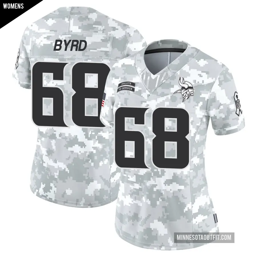 Women's Minnesota Vikings ＃68 Henry Byrd Arctic Camo Limited 2024 Salute to Service Jersey