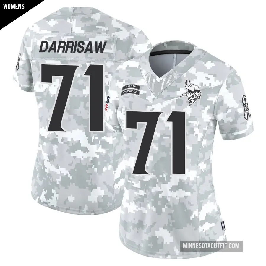 Women's Minnesota Vikings ＃71 Christian Darrisaw Arctic Camo Limited 2024 Salute to Service Jersey