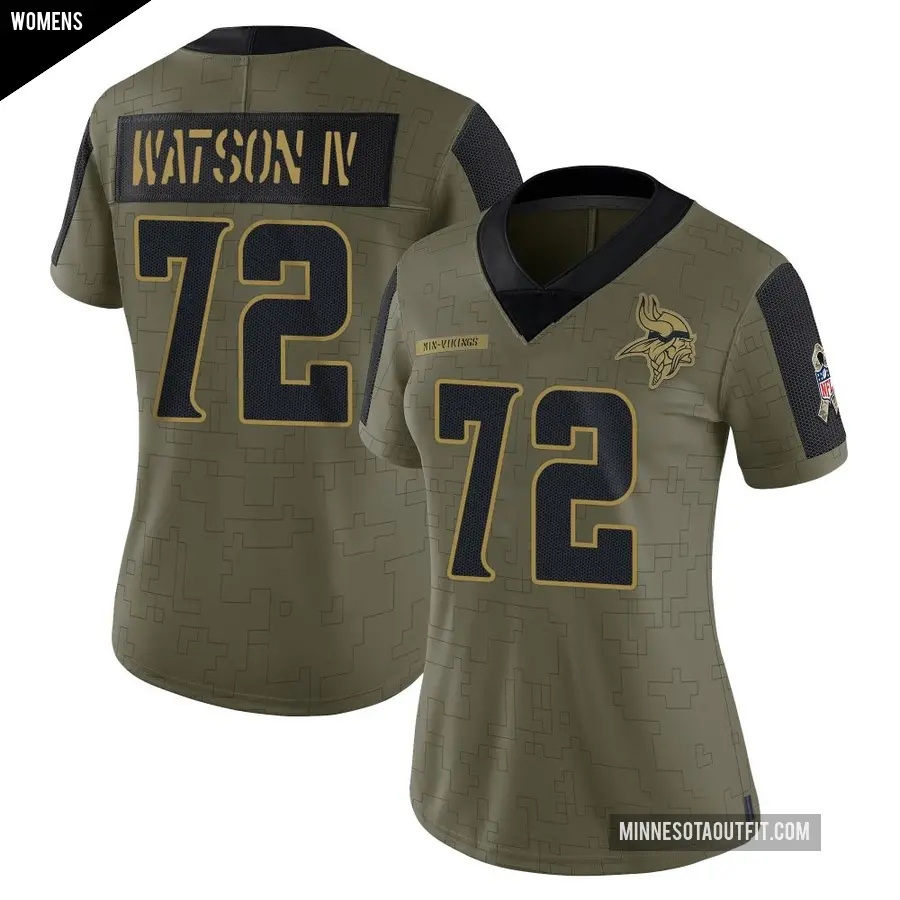 Women's Minnesota Vikings ＃72 Leroy Watson IV Olive Limited 2021 Salute To Service Jersey