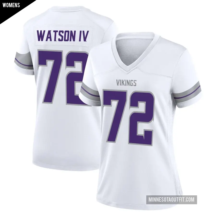Women's Minnesota Vikings ＃72 Leroy Watson IV White Game Alternate Jersey