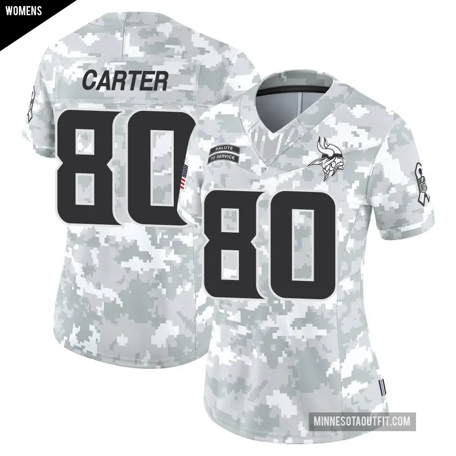 Women's Minnesota Vikings ＃80 Cris Carter Arctic Camo Limited 2024 Salute to Service Jersey