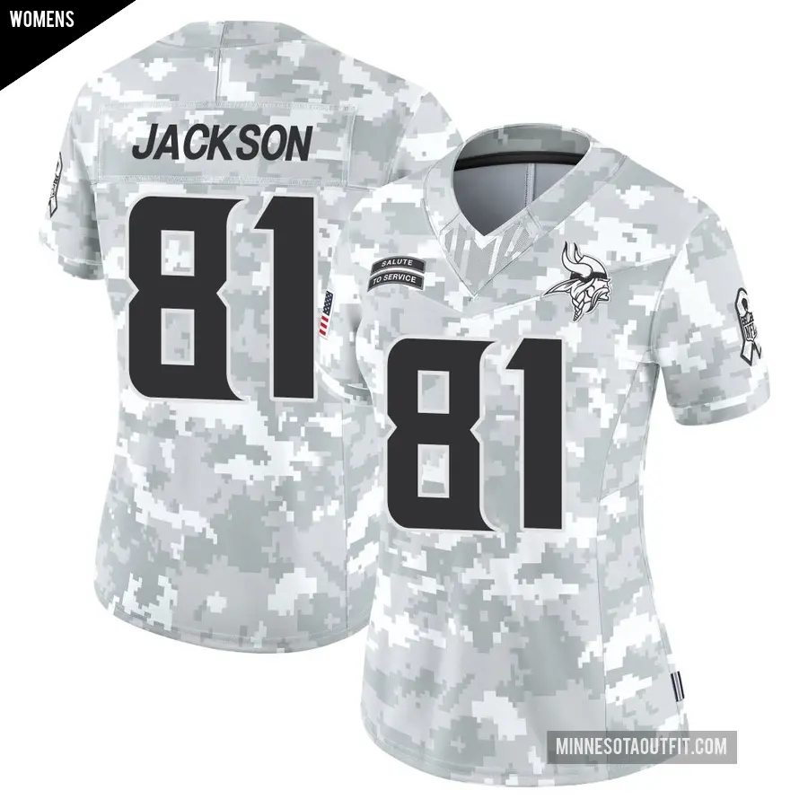 Women's Minnesota Vikings ＃81 Lucky Jackson Arctic Camo Limited 2024 Salute to Service Jersey