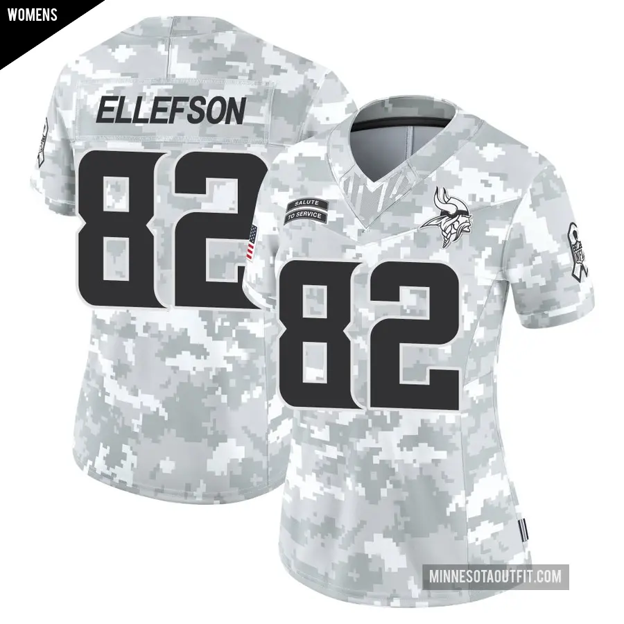 Women's Minnesota Vikings ＃82 Ben Ellefson Arctic Camo Limited 2024 Salute to Service Jersey